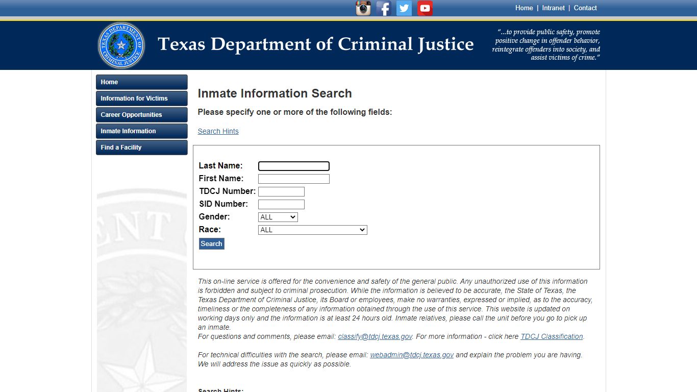 Texas Department of Criminal Justice Inmate Search